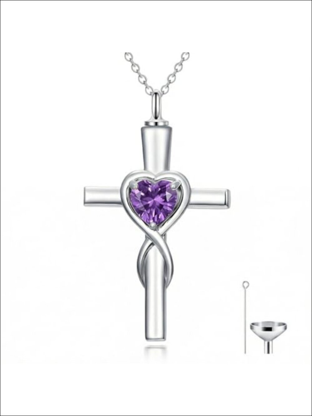 Cremation Urn Necklace Heart Cross Pendant White Gold Plated Stainless Steel